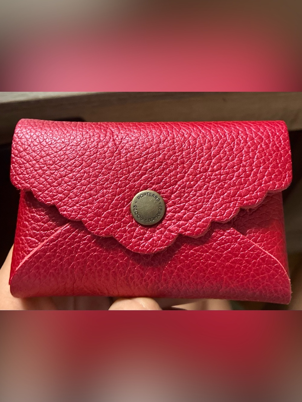 Portland Leather Goods  Deep Chili Red Mini Daisy wallet coin card purse Snap